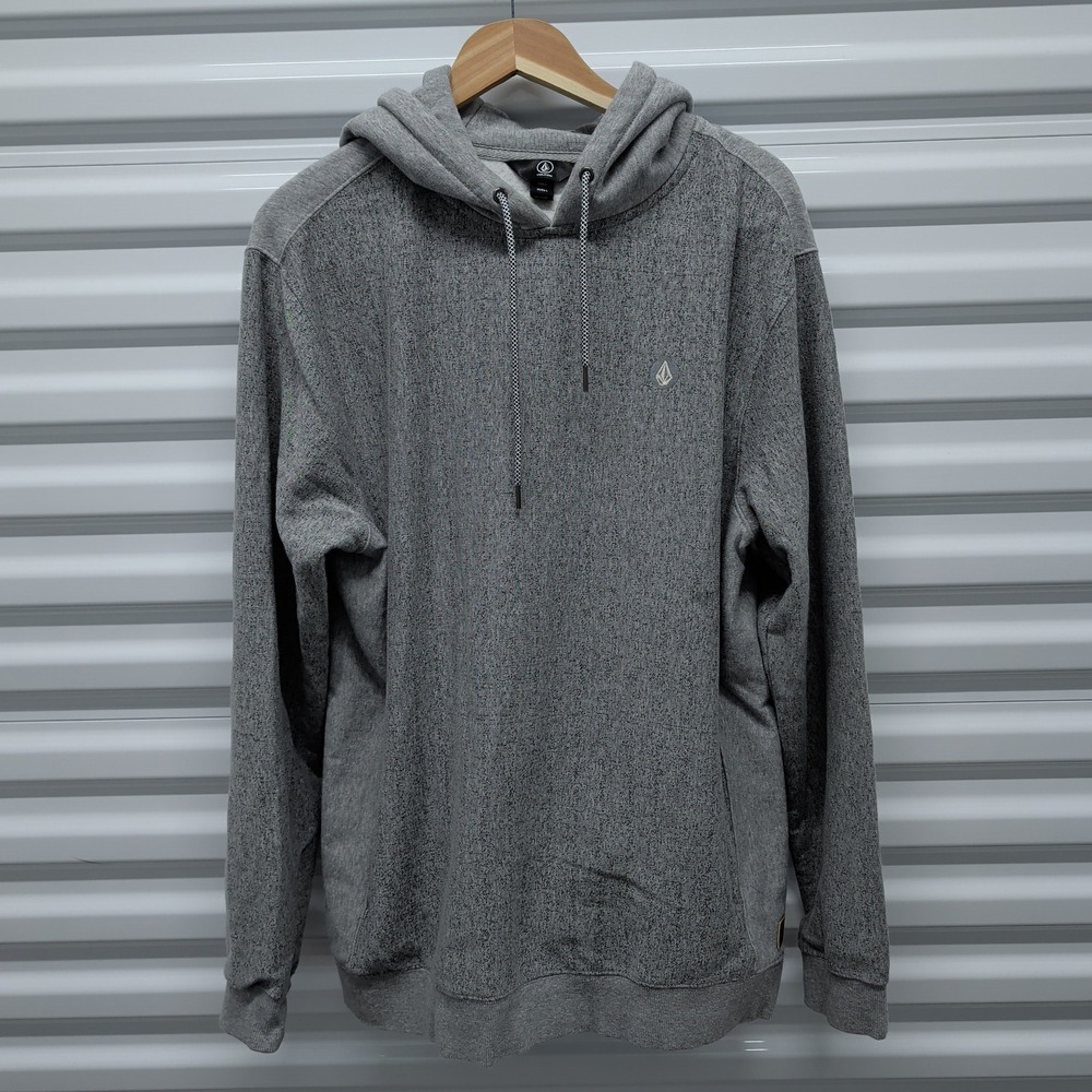 Volcom Hoodie Size L Mens Gray Heathered Pullover Sweatshirt A4131607 Stone Logo